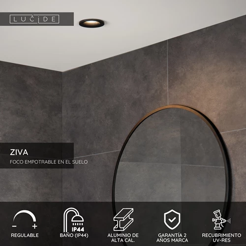 Lucide ZIVA - Foco empotrable en el suelo Baño - Ø 8,4 cm - 1xGU10 - IP44 - Negro - USP